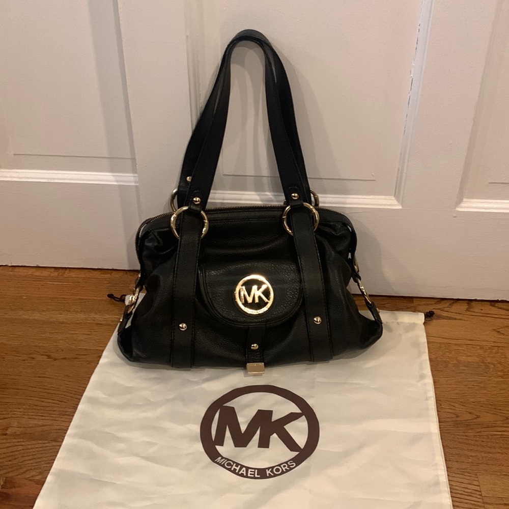 Michael Kors Black Leather Satchel Tote